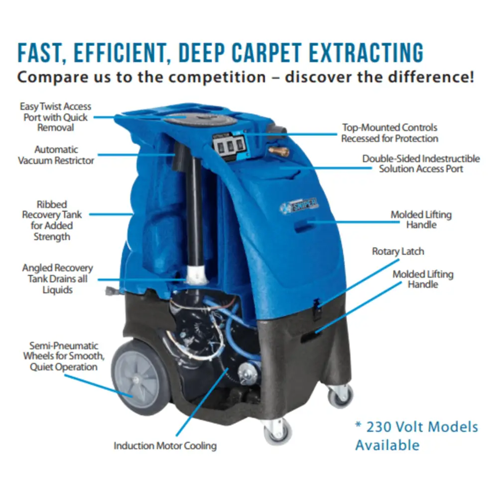 Sandia Sniper 12 Gallon Hard Surface Carpet Extractor 1200 PSI Pump, Auto-fill and Auto-Dump with Cord Hook